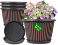 10 Inch Planter-Pots-for-Plants-Indoor-Outdoor, 4 Pack Plastic Flower Pots with Saucer & Drainage Holes, Modern Decorative Resin Garden Pots-Ruum Studio Home