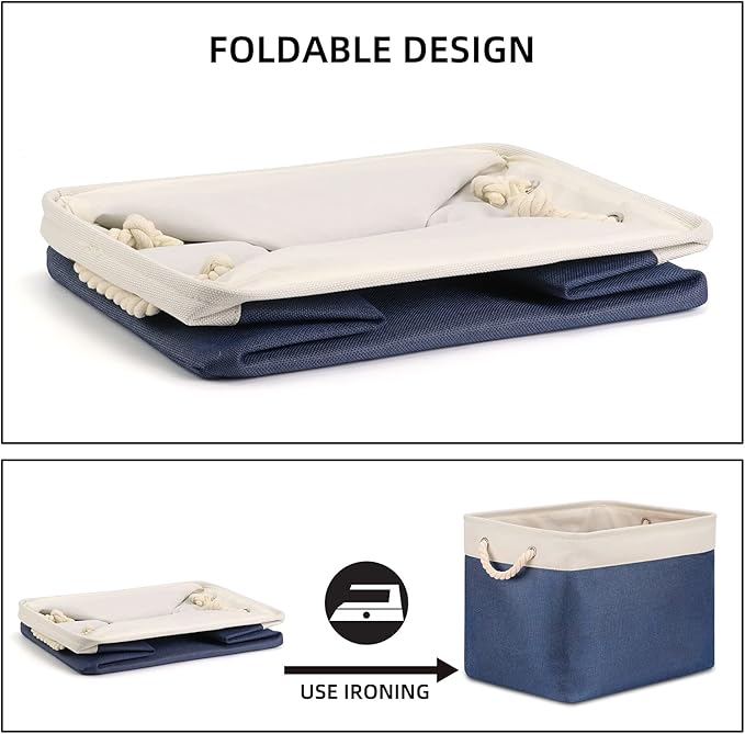 Bidtakay Fabric Storage Baskets with Handles for Organizing 16" x 11.8" x 11.8" Navy Blue Baskets [2-Pack] Shelf Baskets Large Canvas Collapsible Bins for Closet (White&Blue)-Ruum Studio Home
