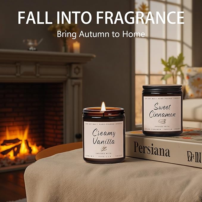 Auelife Fall Candle, Sweet Cinnamon Scented Candle, Fall Scents Soy Candles for Home Scented - Autumn Candles Gifts Set for Men and Women, Holiday, Thanksgiving, 7oz-Ruum Studio Home