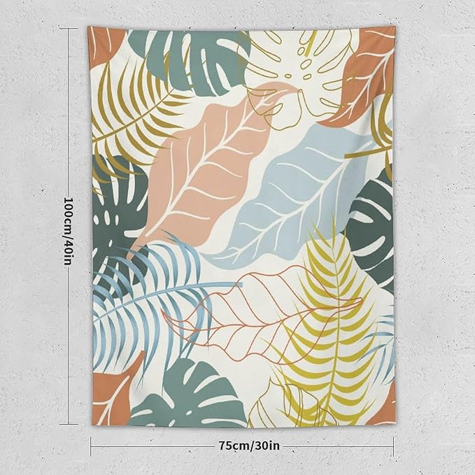 ICMOLYYENLO Boho Green Leaves Tapestry, Mid Century Abstract Tropical Palm Leaves Modern Minimalist Geometric Wall Hanging, Neutral Home Decor Art for Living Room Bedroom Dorm 50x60 Inch-Ruum Studio Home