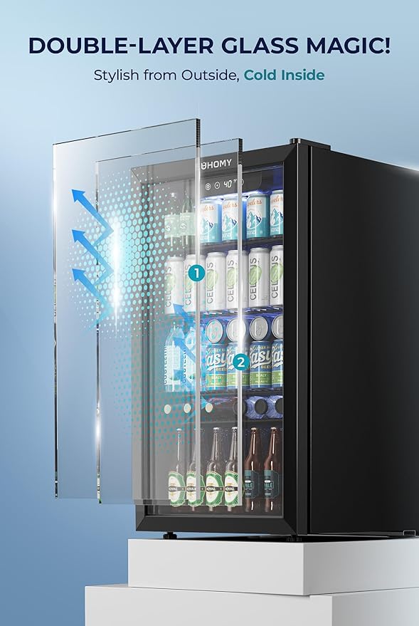 EUHOMY Beverage Refrigerator and Cooler, 128 Can Mini fridge with Glass Door, Small Refrigerator with Adjustable Shelves for Soda Beer or Wine, Home/Bar/Office, Black-Ruum Studio Home