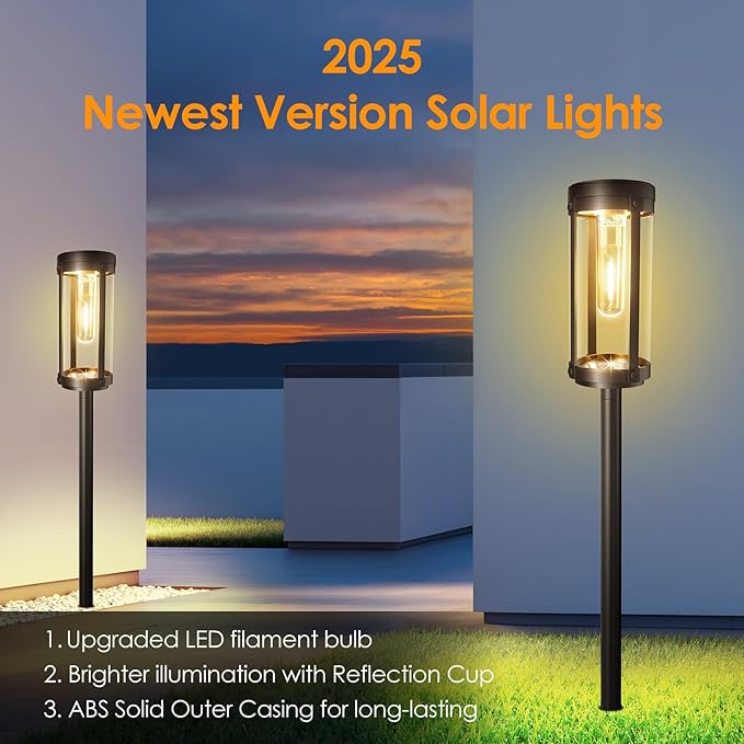 Bright Solar Pathway Lights Outdoor, 2 Pack Upgraded Solar Powered Garden Lights Waterproof, Auto On/Off Solar Yard Light for Lawn Patio Walkway Driveway Landscape Lighting Decor (Warm White, 2 Pack)-Ruum Studio Home