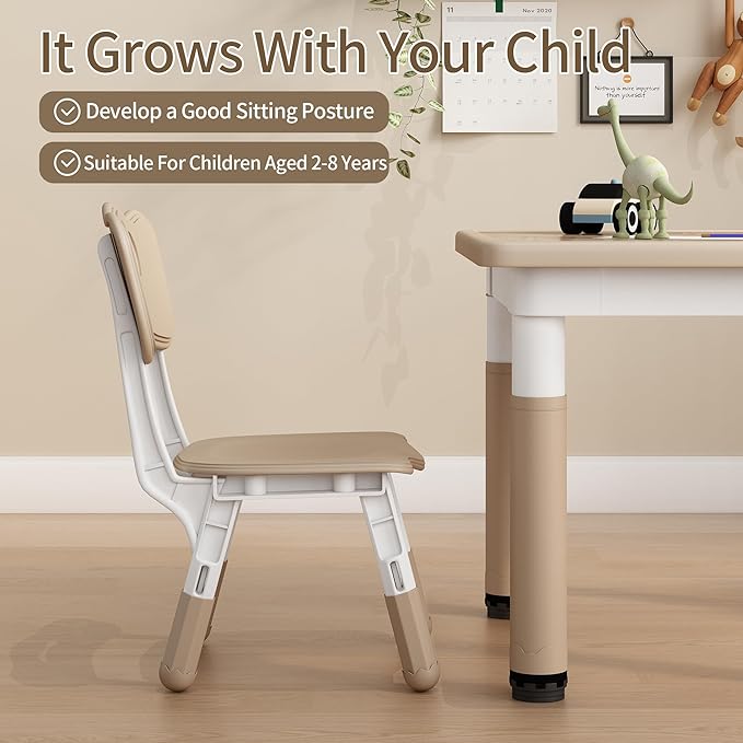 Kid Table and Chairs, Height Adjustable Childrens Table and Chair Set, Kids Tables for Age 2-8, Graffiti Desktop, Table for Kids with 4 Seats, Small Kids Table, Max 300lbs-Ruum Studio Home