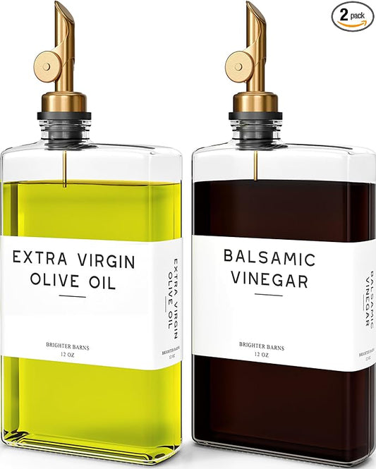 Glass Olive Oil Dispenser Bottle for Kitchen by Brighter Barns - Coffee Syrup Dispenser, Oil and Vinegar Bottle - Modern Kitchen Essentials for Home, Restaurant, Coffee Bar, Airbnb (Clear, Set of 2)-Ruum Studio Home