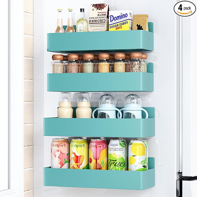 Magnetic Spice Rack for Refrigerator, Kitchen Organizer and Storage Shelf, Blue (4 Pack)…-Ruum Studio Home