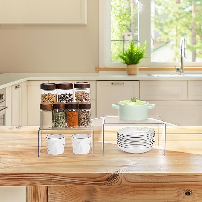 Acrylic Clear Kitchen Rack for Dishes, Spices Jars and Mugs, Kitchen Counter Cabinet Organizer, Clear Spice Rack Shelves, 5mm Thick, 2 Pack-Ruum Studio Home