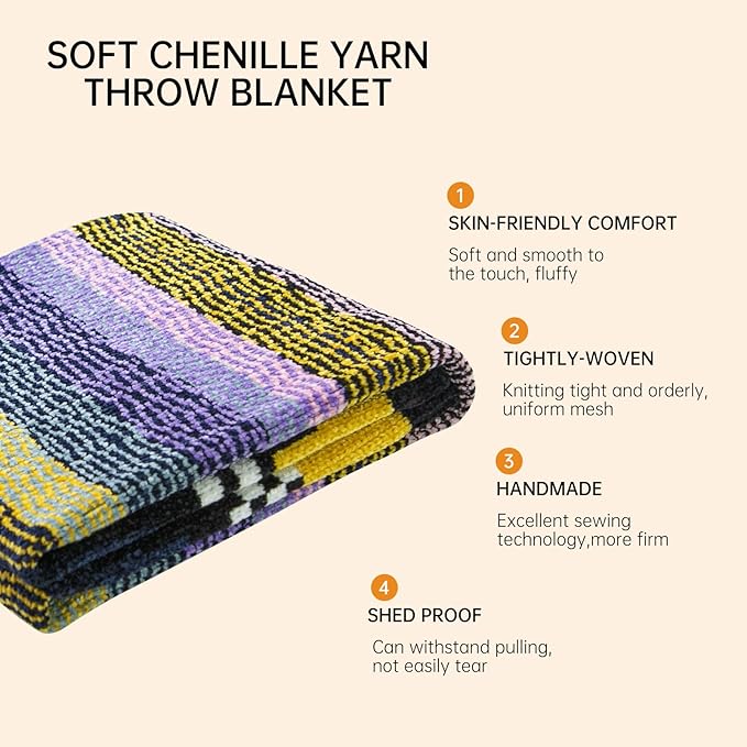 Soft Chenille Yarn Throw 36"x48", Handmade Knit Throw Blanket, for use in All Seasons, Soft Cozy Warm Knitted Blanket for Bed Sofa, Couch Chair, Living Room(1.76Ib)-Ruum Studio Home