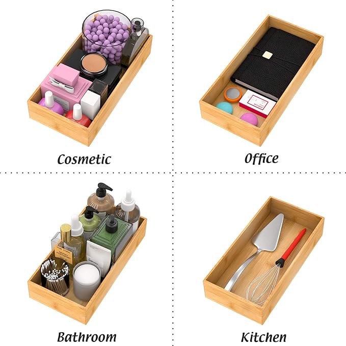 Bamboo Kitchen Drawer Organizer, Wooden Storage Box for Utensil Organizer Silverware Tray Cutlery Holder Flatware Containers - Multi-Use Deep Drawer Dividers Organizer for Bathroom, Jewelry, 12"6"2.5"-Ruum Studio Home