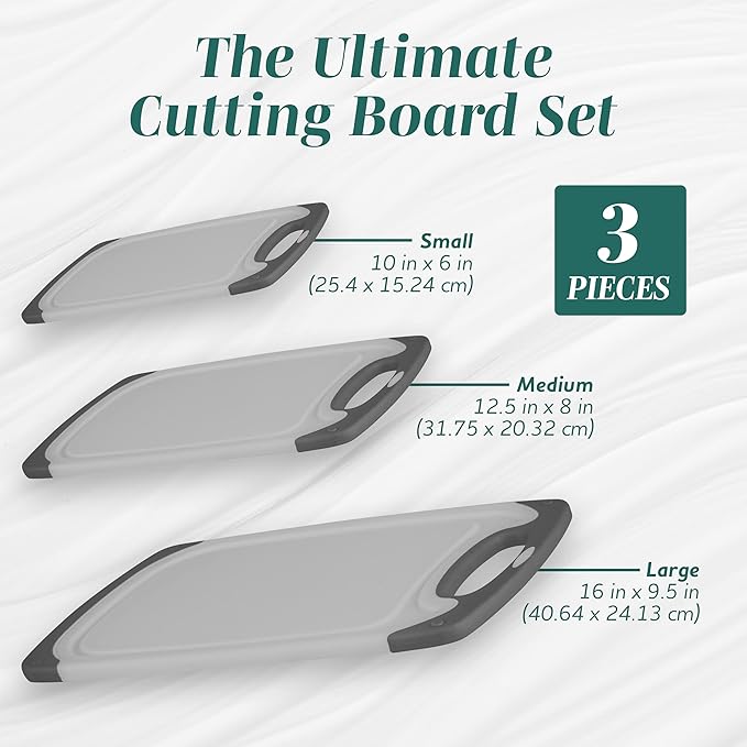 Cutting Boards for Kitchen - BPA-Free Chopping Board - Different Sizes & Non Slip Handles - Reversible, Large Cutting Board Set - Unique Gifts for Cooks Who Have Everything - 3-Pack Gray/Gray-Ruum Studio Home