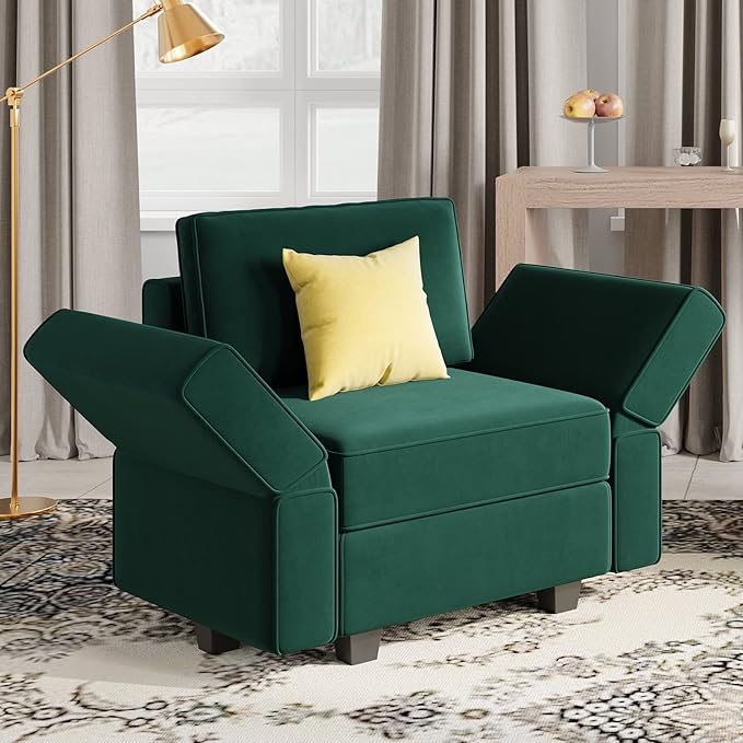 Belffin Modular Loveseat Sofa Couch with Storage Seats Velvet 2 Seater Love Seats for Small Spaces Green-Ruum Studio Home
