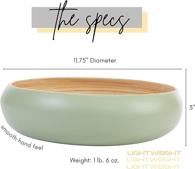 Fruit Bowl For Kitchen Counter, Decorative Bowl, Large Serving Bowl Or Fruit Basket For Kitchen Spun Bamboo (Sage)-Ruum Studio Home
