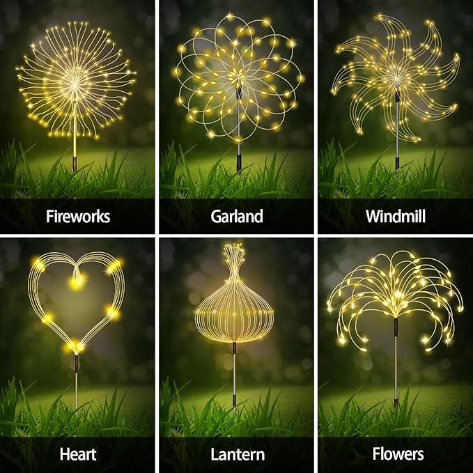 Maleyt Solar Garden Lights 8 Pack, Solar Powered Outdoor Decorative Lamps, 120 LED Solar Firework Lights with Remote Control, 8 Modes Waterproof DIY Landscape Lighting for Backyard Garden Decoration-Ruum Studio Home
