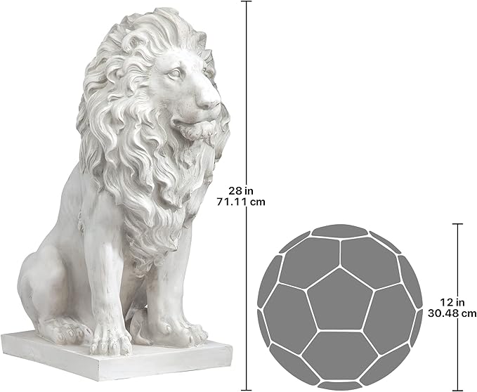 Design Toscano Lion of Florence Sentinel Indoor/Outdoor Animal Statue, 28 Inch Tall, Cast Stone Resin, Antique Stone Finish-Ruum Studio Home