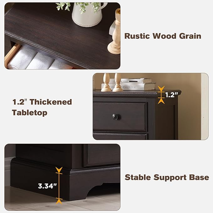 T4TREAM 6 Drawers Dresser Chests for Bedroom, 48" Tall Rustic Chset of Drawers, Wood Dressers Organizer for Bedroom, Living Room,Hallway, Espresso-Ruum Studio Home