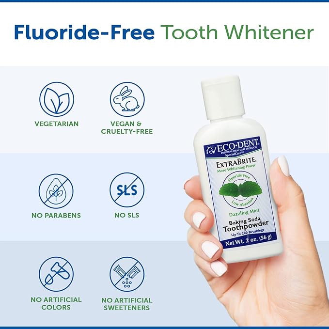 Eco-Dent ExtraBrite Baking Soda Toothpowder, Mint - Fluoride-Free Toothpaste Powder, SLS-Free Tooth Powder with Oxidizing Calcium Peroxide, Whitening Toothpaste Alternative, 2 Oz Ea (Pack of 3)-Ruum Studio Home