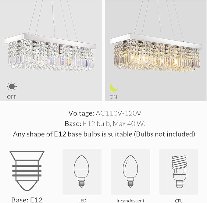 Siljoy 6-Light Modern Crystal Chandelier for Dining Room, Rectangular K9 Crystal Raindrop Chandelier, Rectangle Pendant Ceiling Light Fixture for Living Room Kitchen Island L31.5'' x W10'' x H10''-Ruum Studio Home