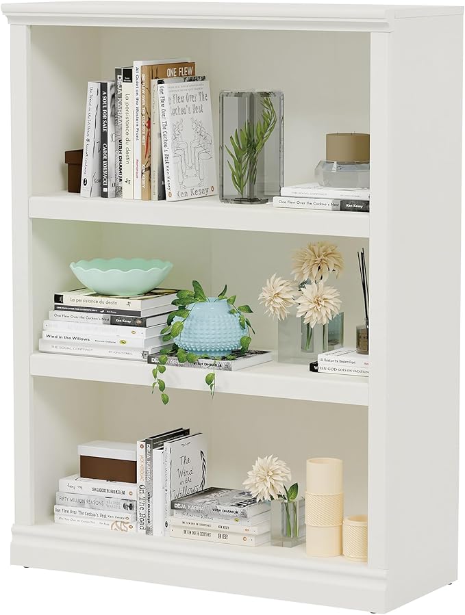 43 in Tall Bookcase, 3-Tier Bookshelf Open Storage, 33 inch Wide Floor Standing Indoor Furniture, Book Cases for Home School Library Office Bedroom Kids, White 3 Tiers-Ruum Studio Home