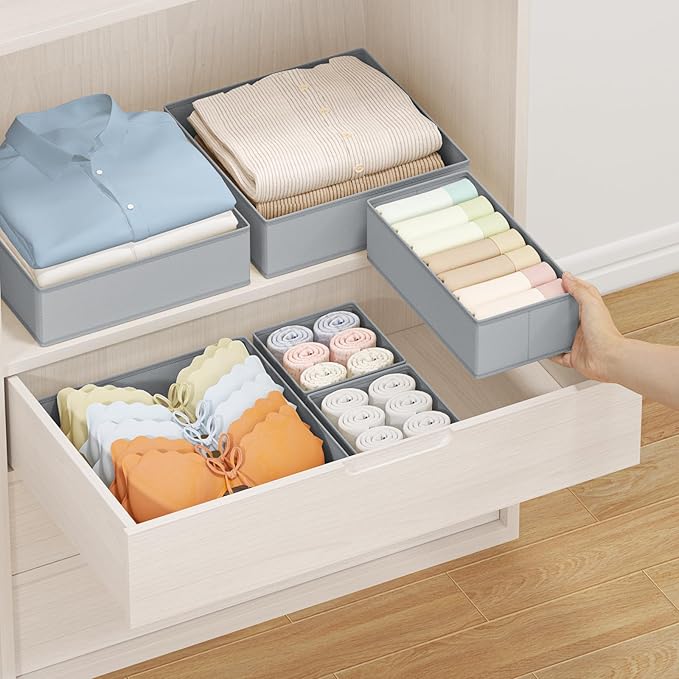 DIMJ Drawer Organizer Clothes 24 Pack - Foldable Baby Organizers and Storage & Dresser Organizer for Bedroom, Closet - Nursery Organization Dresser Dividers for underwear, Sock,Bra, Belt, Tie, Gray-Ruum Studio Home