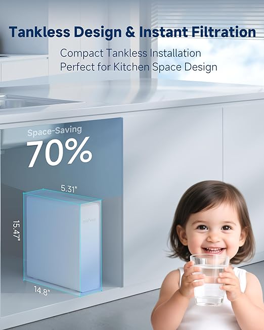 Ecoviva Tankless Reverse Osmosis Water Filter, NSF/ANSI 58 Certified, 8 Stage Under Sink RO Water Filtration System, 600 GPD Fast Flow, 2.5:1 Pure to Drain, Reduces PFAS, White-Ruum Studio Home