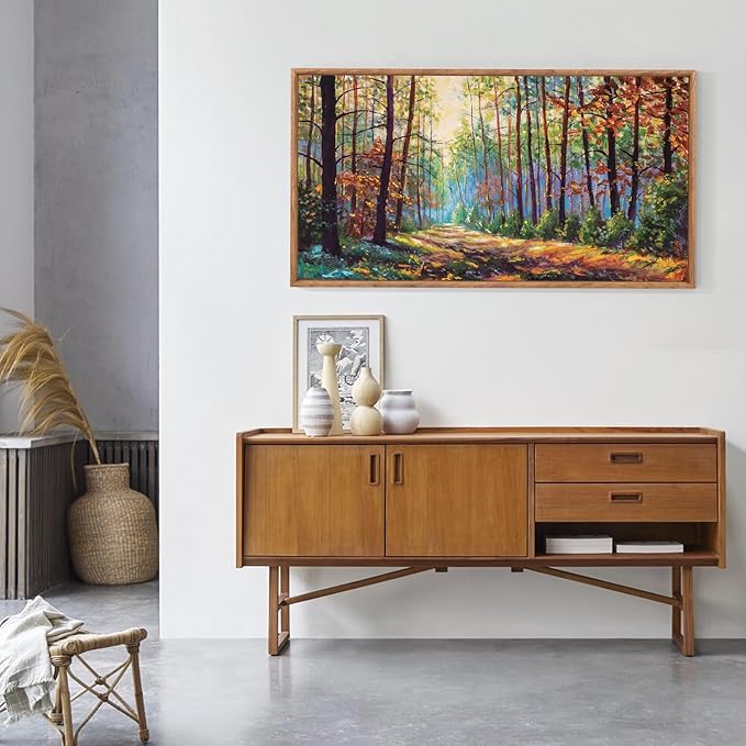 Aurlan Forest Landscape Hand Painted Framed Wall Decor(40"x20"), Large Abstract Birch Tree 3D Textured Oil Painting on Canvas Artwork, Modern Nature Plant Wall Art for Office Living Room Bedroom-Ruum Studio Home