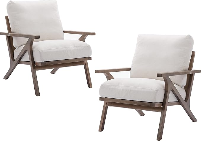 chairus Mid Century Accent Armchairs Modern Upholstered Lounge Chairs Compfy Leisure Arm Chairs for Living Room Fireplace/Bedroom/Reception/Dorms, Set of 2, Linen Fabric White-Ruum Studio Home