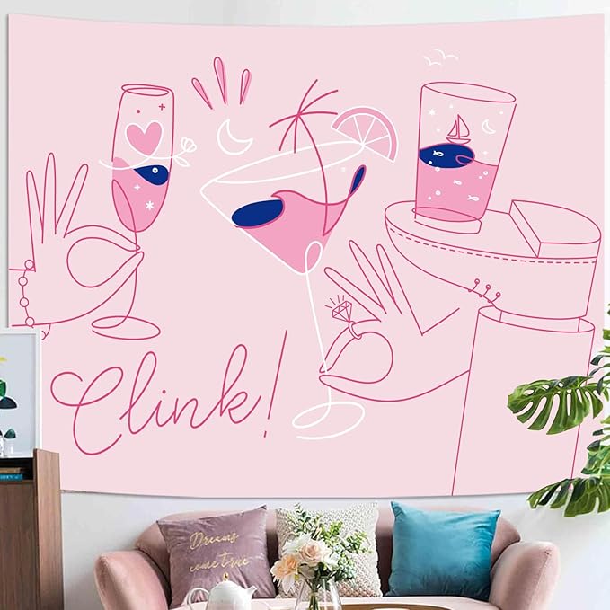 Lunerfex Y2K Tapestry Pink Party Wall Tapestry, Cute Tapestries for Bedroom Funny Tapestries Wall Hanging for Bedroom Living Room Decor Pink-2 44"x60"-Ruum Studio Home