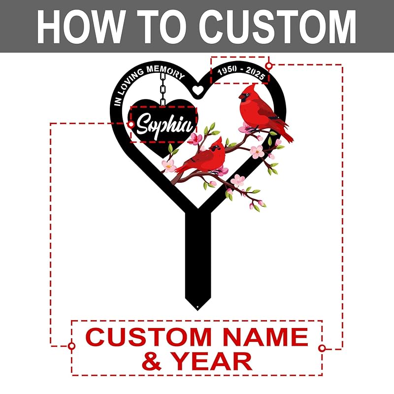 Personalized Cemetery Memorial Metal Stakes, Cardinals Memorial Grave Markers,Graden Decorations for Loss of Mother Father, Outdoor Sympathy Decor Gift-Ruum Studio Home