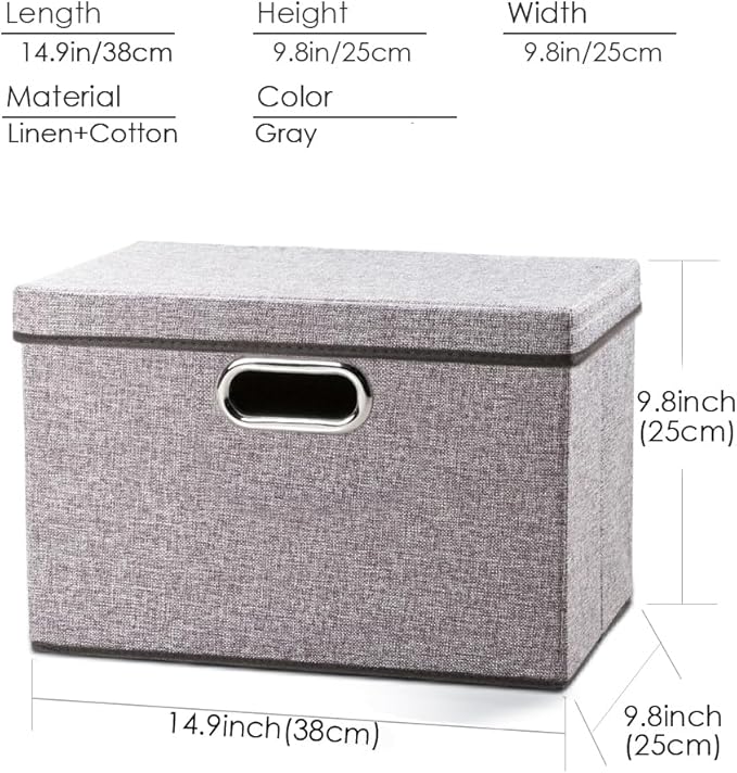 PRANDOM Foldable Storage Boxes with Lids [1-Pack] Linen Fabric Collapsible Storage Bins Organizer Containers Baskets Cube with Cover for Home Bedroom Closet Office Nursery (14.9x9.8x9.8)-Ruum Studio Home
