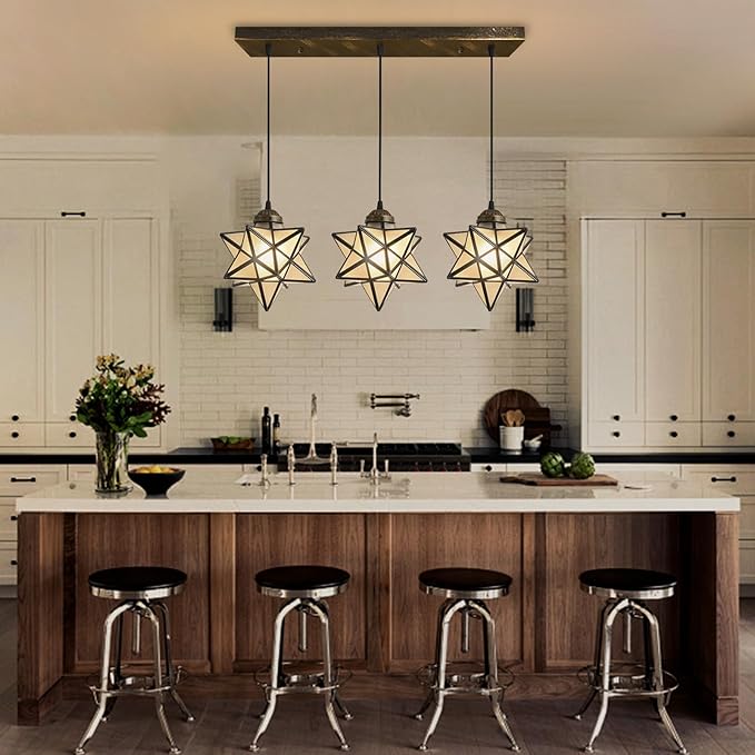 Farmhouse Frosted White Glass Chandelier 3 Lights Star Pendant Lights for Dining Table Kitchen Island Modern Ceiling Hanging Lights Included LED Warm Light Bulbs Oiled Bronze-Ruum Studio Home