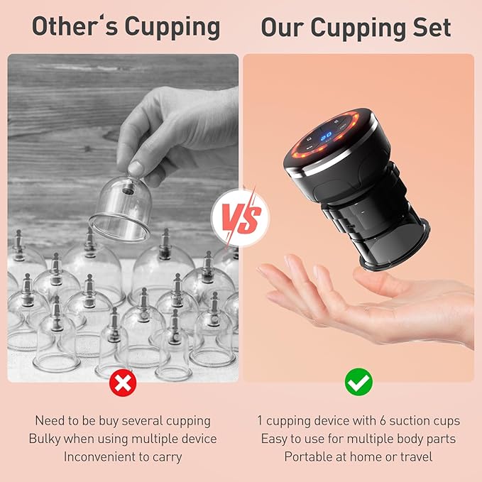 UBALANCE Smart Cupping Therapy Set - Cellulite Massager with 6 Massage Cups, Portable Electric Device for Enhanced Blood Circulation, Reduced Cellulite, and Muscle Soreness Relief(Black)-Ruum Studio Home