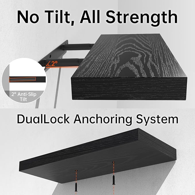 BAYKA Floating Shelves, 48 inches Long Heavy Duty Wall Mounted Rustic Wood Shelves for Bathroom, Bedroom, Living Room, Kitchen, Office, Hanging Shelf for Books/Storage/Decor(Black,Set of 2)-Ruum Studio Home