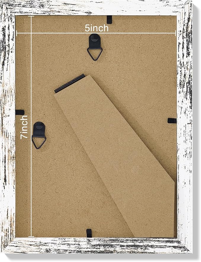 Vittanly 5x7 Picture Frames Set of 9, Shatter Resistant Plexiglass, Display 4x6 Pictures with Mat or 5x7 without Mat, Photo Frames for Wall or Tabletop, Engineered Wood, Distressed White-Ruum Studio Home