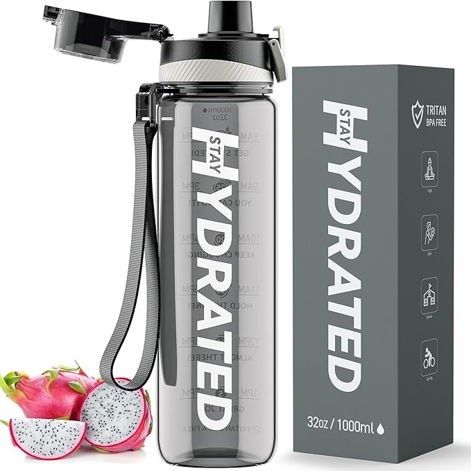 Water Bottle, 32 oz Motivational Water Bottles with Time Marker-Tritan & BPA Free, Sports Water Bottle with Time to Drink & Strap, Wide Mouth, Leakproof -Gift for Christmas Gym Fitness & Outdoor-Ruum Studio Home