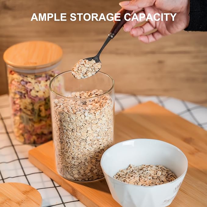 Glass Food Storage Jars Set of 8,26oz-Glass Storage Containers Clear Glass Food Canister with Bamboo Lid Airtight For Serving Tea, Coffee, Flour,Candy, Cookie, Spice(Round-8CMx15CM)-Ruum Studio Home