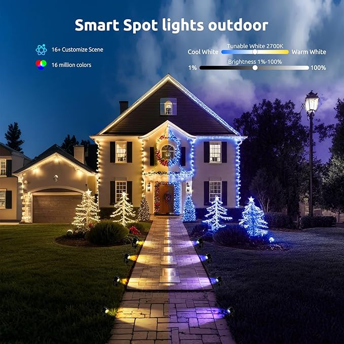 Smart RGBW Spot Lights Outdoor, 8 Pack Low Voltage Landscape Lighting with APP & Remote Control, Waterproof and Timing, Color Changing Outdoor spot Lights for Yard Halloween Christmas Decorations-Ruum Studio Home