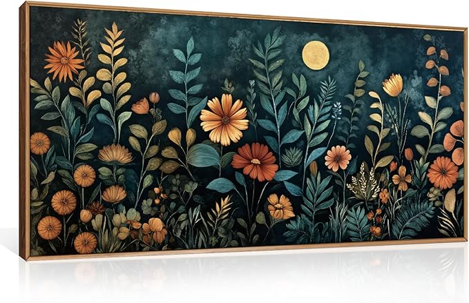 Vintage Dark Botanical Framed Canvas Wall Art Set, Colorful Floral Wall Decor, Nature Wildflower Wall Painting, Colorful Blossom Art Prints for Living Room, Bedroom, Office - 20"X40"x1-Ruum Studio Home