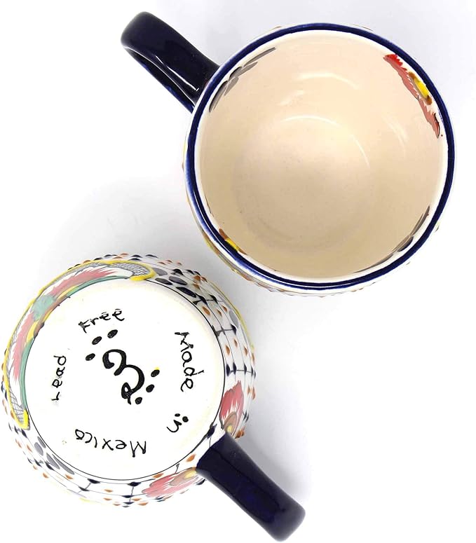 Encantada Handmade Hand-Painted Authentic Mexican Pottery Mugs (1-Pack, Dots & Flowers)-Ruum Studio Home