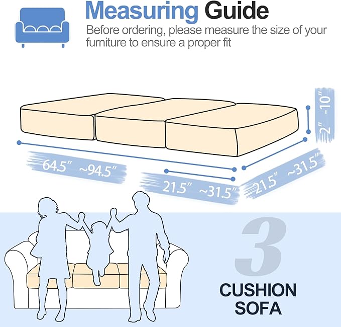 Individual Couch Cushion Covers, Stretch Sectional Couch Covers for L Shaped Sofa, Softer Chenille Sofa Covers for 3 Couch Cushions, Non-Slip Seat Slipcover Protector (3 Piece, Beige)-Ruum Studio Home