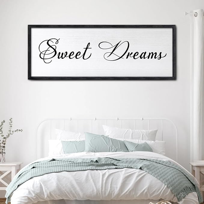 Sweet Dreams Wall Decor Above Bed 40x15 Inch Large Master Bedroom Hanging Wood Rustic Framed Farmhouse Sweet Dreams Sign Guest Room Aesthetic And Minimalist Over Bed Wall Art（Black）-Ruum Studio Home
