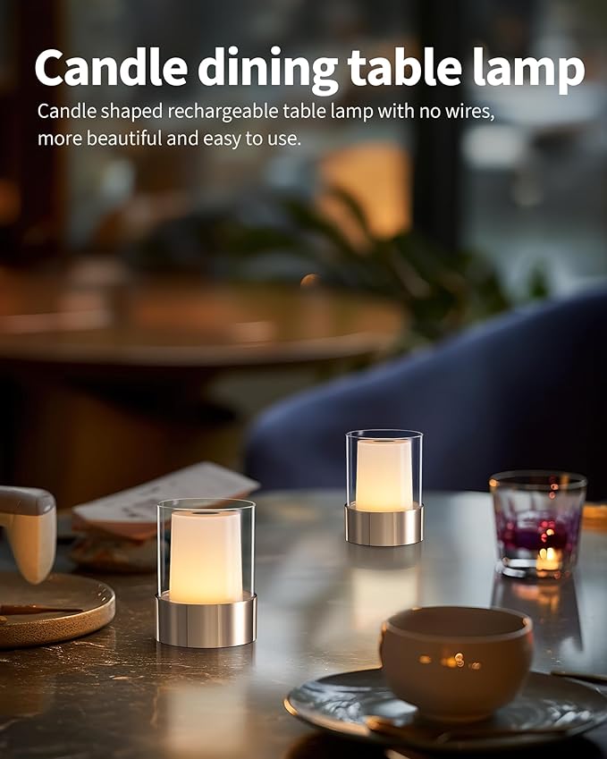 4" Mini Dining Table Light 2 Pack for Buffet Restaurant, Outdoor Waterproof Lamps for Bathroom Camping, Rechargeable Cordless Table Lamp for Bar, Touch Warm Night Light for Nursery Baby (Gold)-Ruum Studio Home
