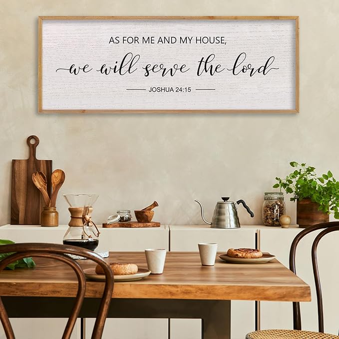 LuZhiQiang As For Me And My House We Will Serve The Lord Wall Decor Sign 40"X15" Bible Verse Religious Scripture Wall Art (Wood)-Ruum Studio Home