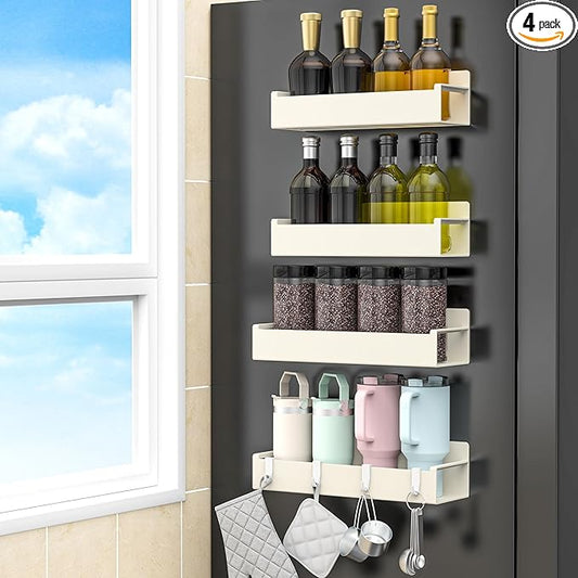 4 Pack Magnetic Spice Rack Organizer for Refrigerator and Oven, Cream White Fridge Organizers and Storage for Kitchen-Ruum Studio Home