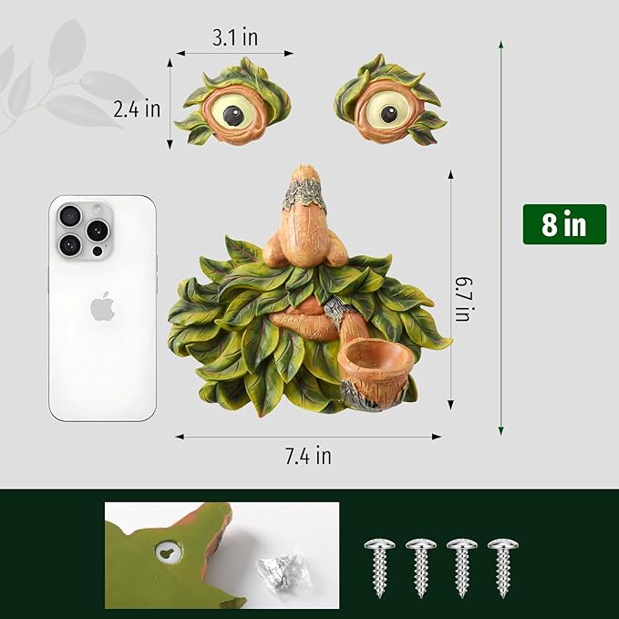 Tree Face Decor Outdoor,Whimsical Outdoor Art with Bird Feeder,Tree Hugger Bark Ghost Face Decoration Funny Yard Art,Garden Creative Decoration (8 INCH)-Ruum Studio Home