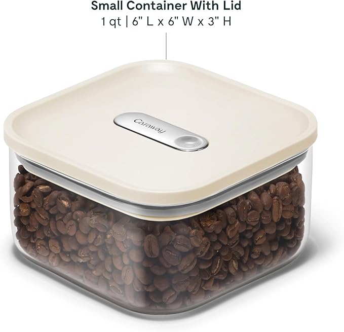 Caraway 1qt Glass Airtight Food Storage Container with Lid – Non-Toxic, BPA-Free Kitchen Storage Container – Stackable, Space-Saving Airtight Container for Dry Goods and More - Cream-Ruum Studio Home