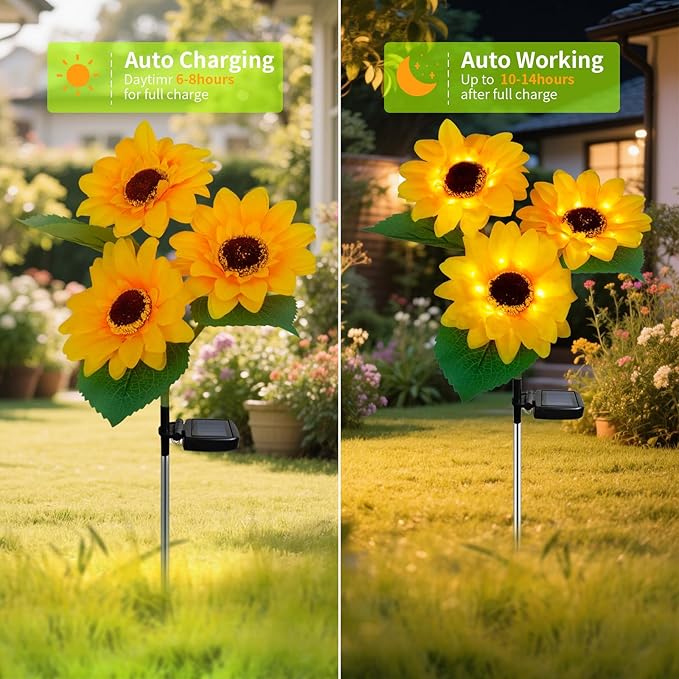 Outdoor Solar Garden Stake Lights,Upgraded LED Solar Powered Light with 3 Sunflower, Waterproof Solar Decorative Lights for Garden, Patio, Backyard (1 Pack 3 Flower)-Ruum Studio Home