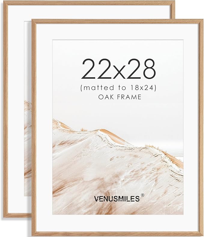 22x28 Poster Frame Set of 2 Natural Solid Oak Photo Frames with 18x24 Removable Mat Wall Hanging Large Handcrafted Frame with HD Plexiglass Wall and Tabletop Display Large Picture Frame-Ruum Studio Home