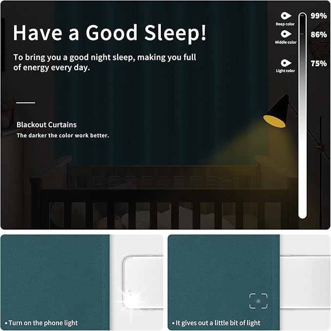 Easy-Going Blackout Curtains for Bedroom, Solid Thermal Insulated Grommet and Noise Reduction Window Drapes, Room Darkening Curtains for Living Room, 2 Panels(42x84 in, Peacock Blue)-Ruum Studio Home