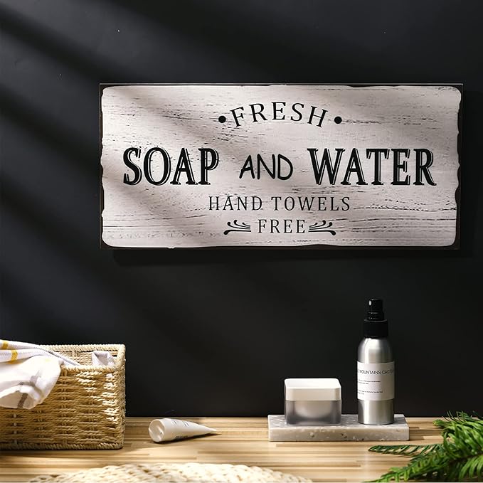 Jetec Farmhouse Bathroom Decor, Fresh Soap and Water Sign Vintage Bathroom Wood Plaque Rustic Wall Decor for Wall Art Decoration Restroom(Classic)-Ruum Studio Home
