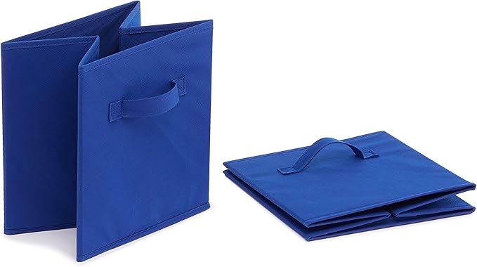 Amazon Basics Cube Organizer Storage Bins Handles, Collapsible Fabric, Pack of 6, 10.5"x10.5"x11", Navy-Ruum Studio Home