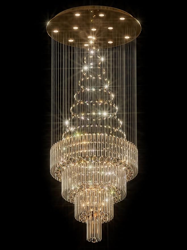 D32 x H79'' Modern Crystal Raindrop Gold Chandelier Lighting for Entrance, Stairs, Doorway, Crystal Ornament Chandelier Can be Used on Slopin-Ruum Studio Home